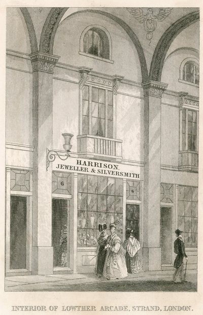 Innenansicht der Lowther Arcade, Strand, London, mit Harrison, Juwelier und Silberschmied von English School