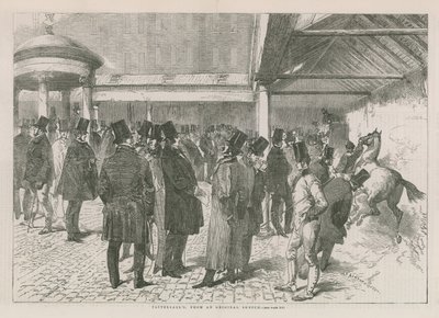 Innenansicht des Auktionshauses Tattersalls (Gravur) von English School