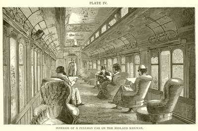 Innenansicht eines Pullman-Wagens der Midland Railway von English School
