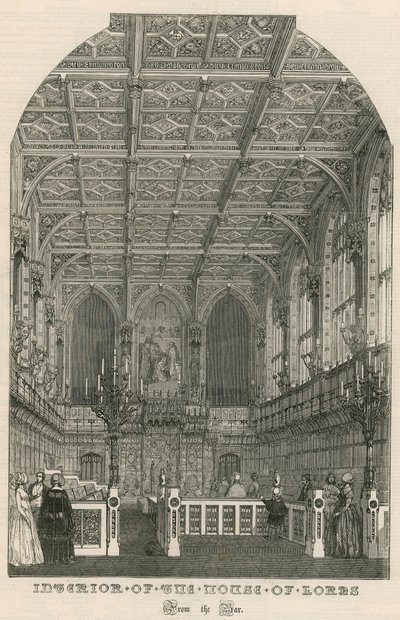 Innenansicht des House of Lords, Westminster, London, von der Bar von English School