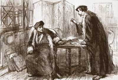 Interview zwischen Erasmus und Calvin, Illustration aus Die Geschichte des Protestantismus von James Aitken Wylie, veröffentlicht 1878 von English School