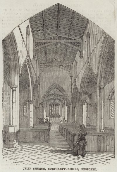 Islip Kirche, Northamptonshire, restauriert (Gravur) von English School