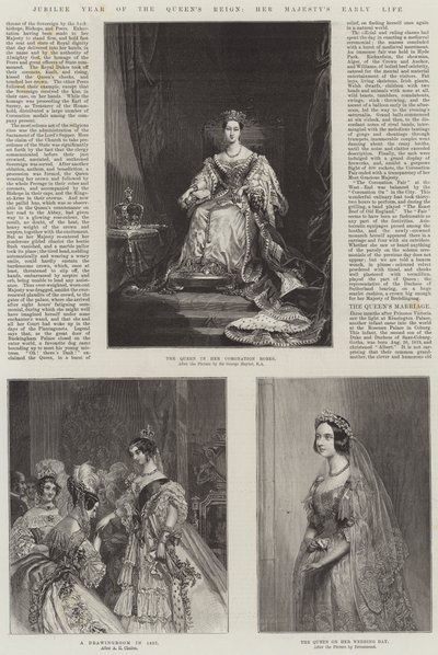 Jubiläumsjahr der Regentschaft der Königin, das frühe Leben Ihrer Majestät (Stich) von English School
