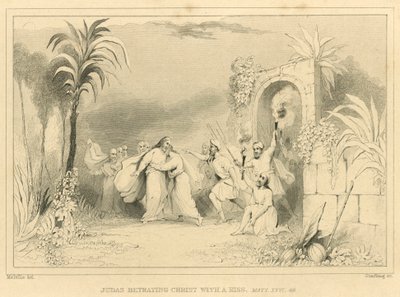 Judas verrät Christus mit einem Kuss, Matthäus XXVI, 49 (Gravur) von English School
