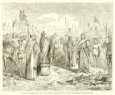 König Boleslav von Polen erhält den Segen der Kirche von English School