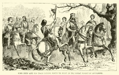 König Johann und sein Gefolge reiten zur Jagd im Großen Wald von Middlesex von English School