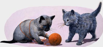 Kätzchen spielen mit einem Wollknäuel von English School