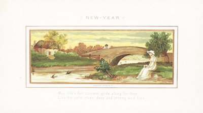 Dame sitzt am Flussufer, Neujahrskarte von English School