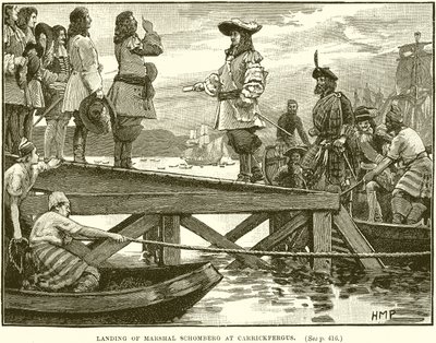 Landung von Marschall Schomberg in Carrickfergus von English School