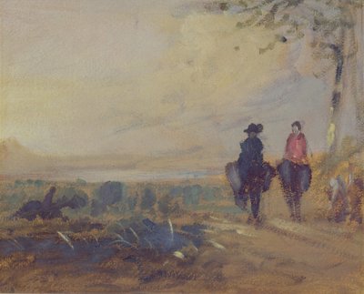 Landschaft mit See und zwei Reitern, früher J.M.W. Turner (1775-1851) und auch Peter de Wint (1784-1849) zugeschrieben, 1815-25 von English School