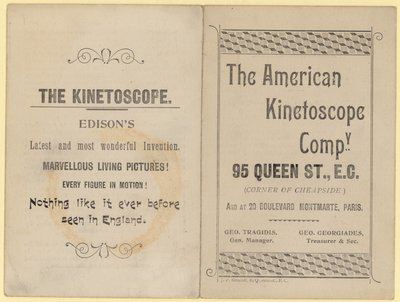 Flugblatt, das das Kinetoskop bewirbt von English School