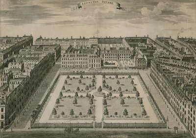 Leicester Square, London, im Jahr 1728 von English School
