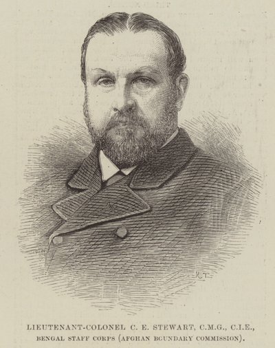 Oberstleutnant C E Stewart, CMG, CIE, Bengal Staff Corps (Afghan Boundary Commission) (Gravur) von English School