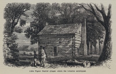 Little Pigeon Baptist Chapel, wo die Lincolns beteten (Gravur) von English School