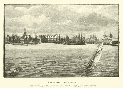 Lowestoft Hafen. Yacht auf dem Weg zum Eingang von Lake Lothing, nach Oulton Broad von English School