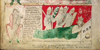 Die Visionen, die König Heinrich I. 1130 in der Normandie träumte, eingefügt um 1140 von John of Worcester in die von Florence of Worcester begonnene Chronik (Detail) von English School