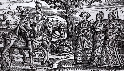 Macbeth, Banquo und die drei Hexen, Die Historie von Schottland, 1577 von English School