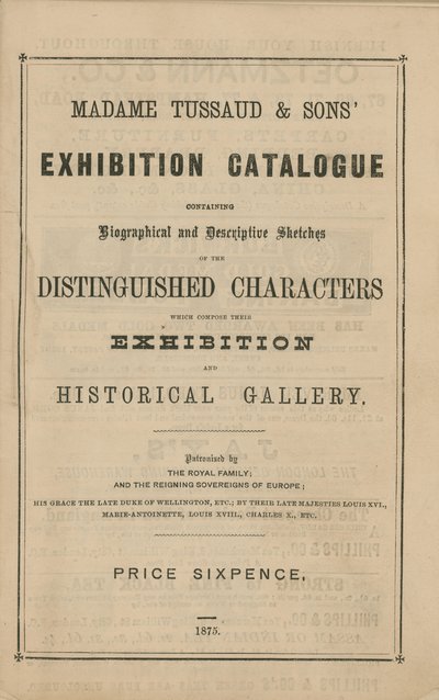 Madame Tussaud & Sons Ausstellungskatalog für 1875 von English School