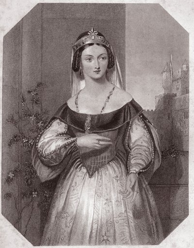 Margarete von Anjou (1430-1482) (Heinrich VI Tragödie in 5 Akten) in - „Galerie des femmes de Shakespeare, Sammlung von fünfundvierzig ernsten Porträts der ersten Künstler Londons, bereichert mit kritischen und literarischen Hinweisen“ um 1838 - aus „Galle von English School