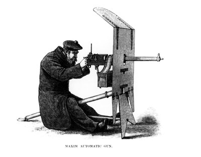 Maxim Automatikgewehr, ein rückstoßbetriebenes Maschinengewehr, patentiert von Hiram Stevens Maxim (1840-1916) im Jahr 1882 von English School