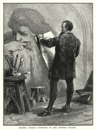 Michelangelo malt in der Sixtinischen Kapelle von English School