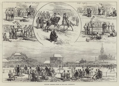 Militärische Sportwettkämpfe im Lager, Aldershott (Stich) von English School