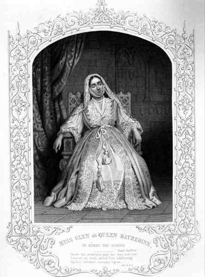 Miss Glyn als Königin Katherine, Akt IV Szene 2, in Heinrich VIII oder Alles ist wahr, von William Shakespeare (Stich) von English School