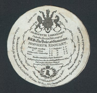 Monsieur Edouart, Silhouetten-Porträts, Visitenkarte von English School