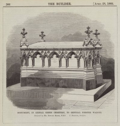 Denkmal auf dem Kensal Green Friedhof für General Forster Walker, entworfen von Mr. Edward Blore, FRS (Gravur) von English School