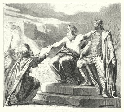 Mose übergibt das Gesetz in die Hände der Priester (Gravur) von English School