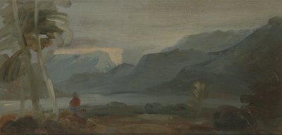 Gebirgige Landschaft mit Figuren und Vieh, zuvor J.M.W. Turner (1775-1851) und auch Peter de Wint (1784-1849) zugeschrieben, 1806-07 von English School