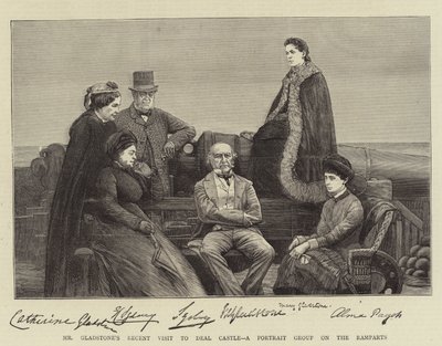 Herr Gladstones jüngster Besuch in Deal Castle, eine Porträtgruppe auf den Wällen von English School
