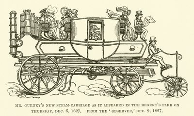 Herr Gurneys neue Dampfkutsche, wie sie am Donnerstag, dem 6. Dezember 1827, im Regent