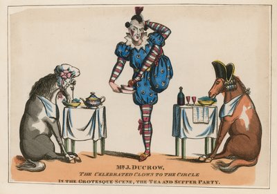 Mr. John Ducrow, der gefeierte Clown im grotesken Szenenbild, die Tee- und Abendgesellschaft von English School