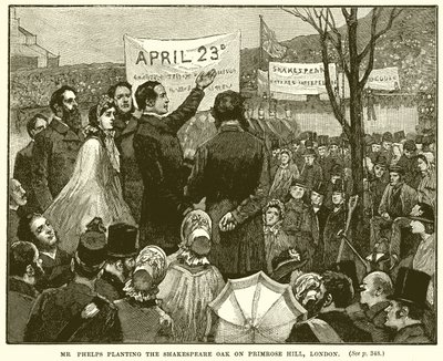 Mr. Phelps pflanzt die Shakespeare-Eiche auf dem Primrose Hill, London von English School