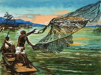 Einheimische beim Fischen am Niger in Afrika von English School