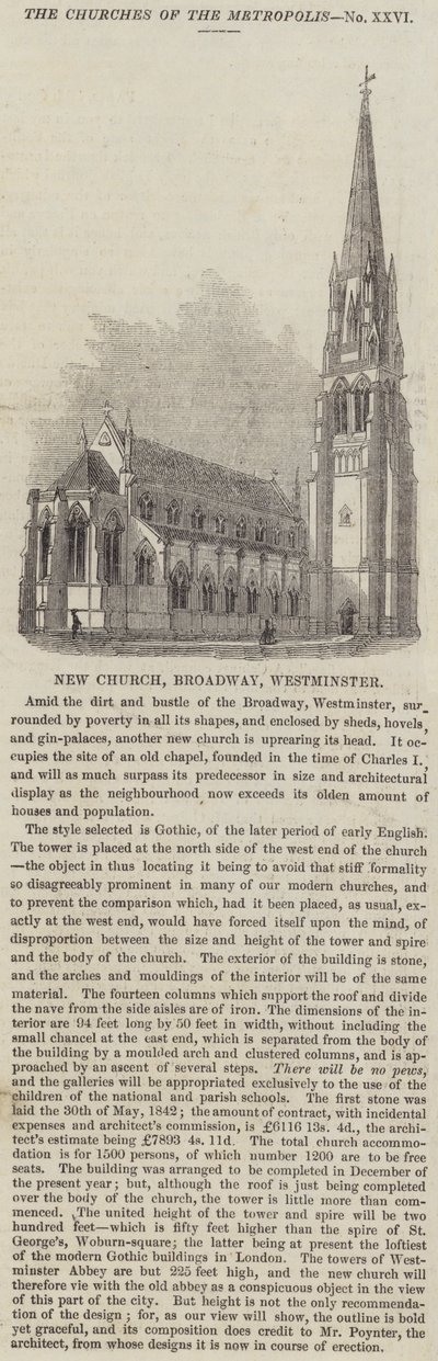 Neue Kirche, Broadway, Westminster (Stich) von English School