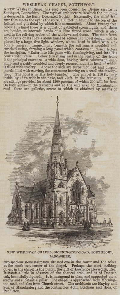 Neue Wesleyanische Kapelle, Mornington-Road, Southport, Lancashire (Stich) von English School