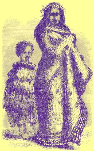 Neuseeländische Frau und Junge, Illustration aus Bemerkenswerte Reisende von William Kingston, veröffentlicht 1885 (digital verbessert) von English School