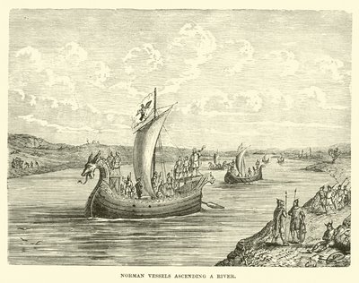 Normannische Schiffe auf einem Fluss von English School