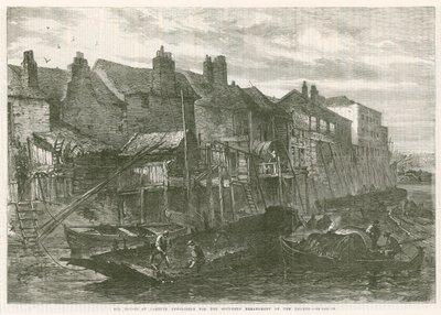 Alte Häuser in Lambeth, abgerissen für das südliche Ufer der Themse von English School