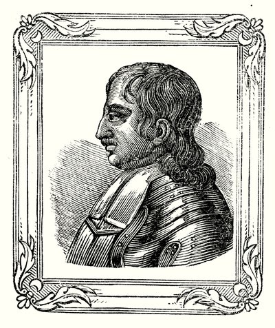 Oliver Cromwell wurde 1599 geboren, 1653 zum Protektor ernannt und starb 1658 (Gravur) von English School