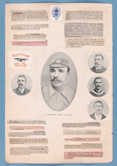 Seite aus einem Sammelalbum von Nat Whittaker während der Saison 1895-96 von English School