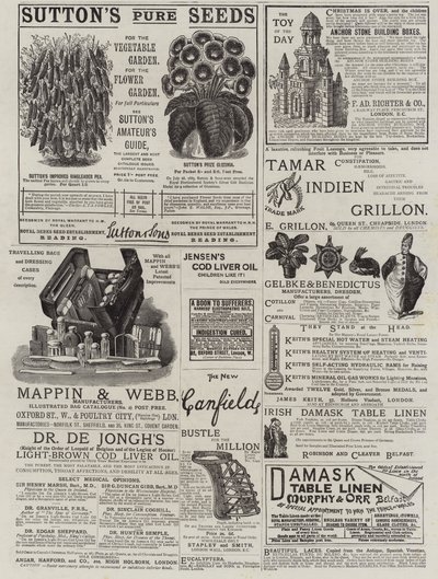 Seite mit Anzeigen (Gravur) von English School