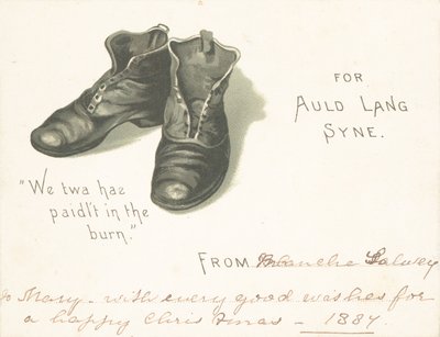 Paar schwarze Stiefel, Weihnachtskarte von English School