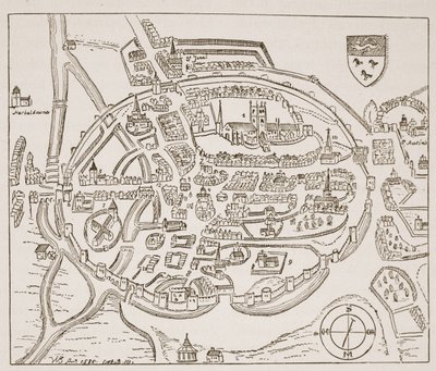 Panoramablick auf Canterbury im sechzehnten Jahrhundert, Illustration aus Die Kirche von England: Eine Geschichte für das Volk von H.D.M. Spence-Jones, veröffentlicht um 1910 von English School