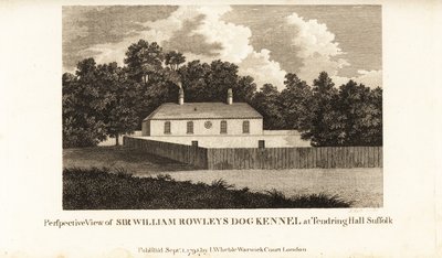 Perspektivische Ansicht von Sir William Rowleys Hundezwinger in Tendring Hall, Suffolk von English School
