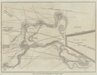 Plan der Verschanzungen von Sir Hope Grant auf dem Chobham Common (Gravur) von English School