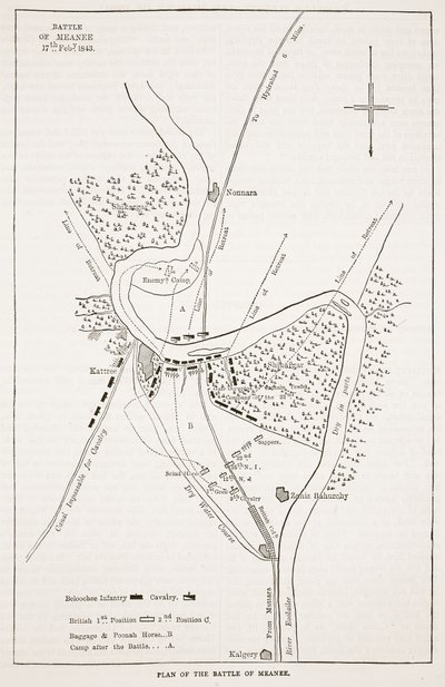 Plan der Schlacht von Meanee, Illustration aus Cassells Illustrierter Geschichte Englands von English School