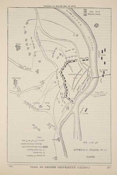 Plan der Schlacht von Sobraon, 10. Februar 1846, Illustration aus Cassells Illustrierter Geschichte Englands von English School